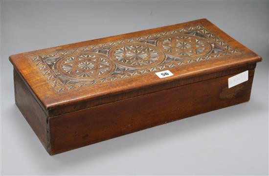 A chip carved box of Jewish interest length 48cm